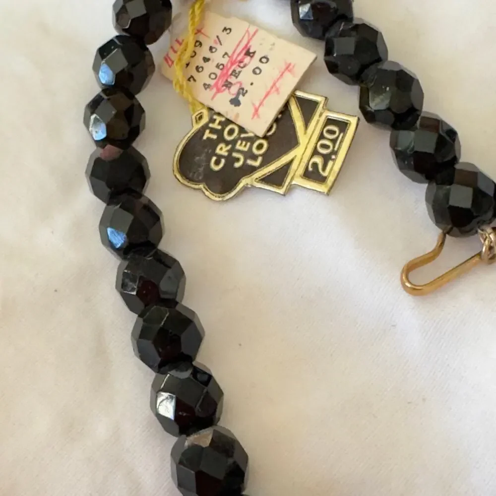 Vintage Laguna Black Jet Crystal Faceted Beaded Necklace NWT Estate Jewelry 28”